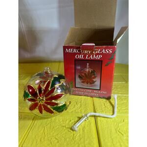 Vintage Mercury Glass Oil Lamp Poinsettia IOB Never Used NEW
